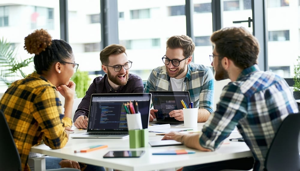 Team of IT professionals collaborating on web development and digital marketing projects Team of IT professionals collaborating on web development and digital marketing projects